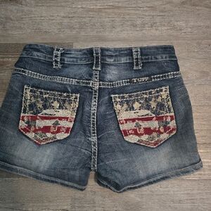 Denim Shorts with American Flag Pockets